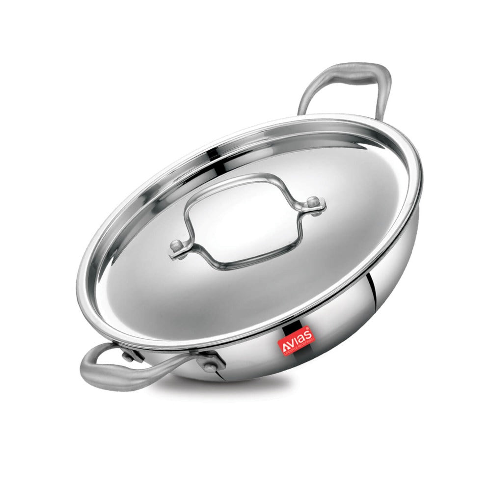 AVIAS Riara Premium Stainless Steel Tri-Ply Kadhai With Lid | Gas & Induction Compatible | Silver | 1 Pc - view 2