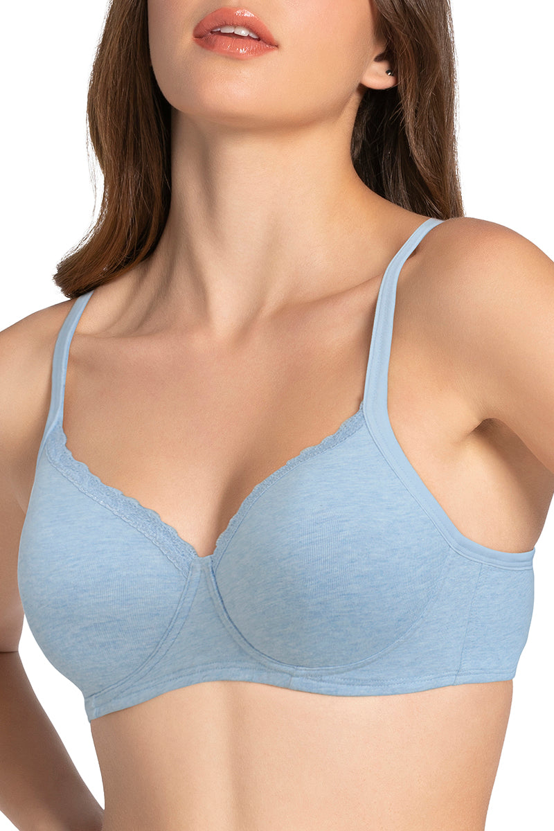 Amante Cotton Casual Padded Non-wired T-shirt Bra - Soft Chambray Marl - view 4