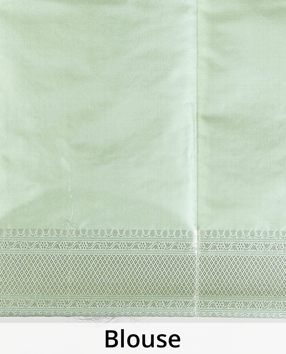 Pothys Green floral jacquard kathan silk saree with self-intricate zari border - view 4