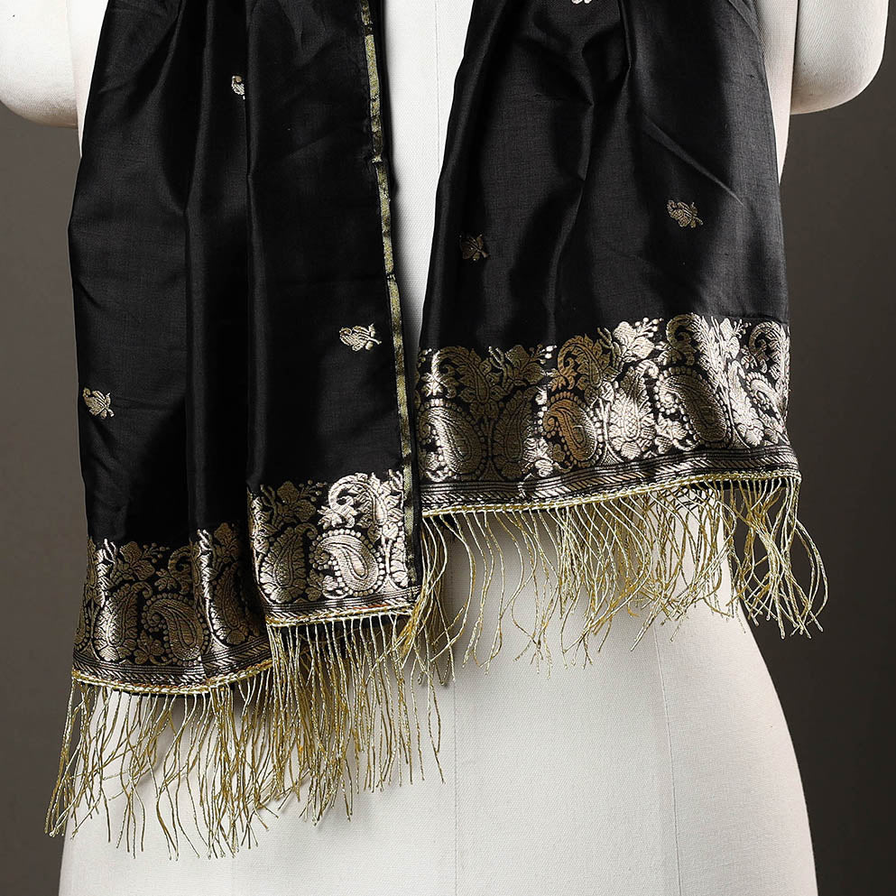 ITOKRI CRAFTS INITIATIVE Black - Brocade Handloom Pure Silk Banarasi Stole 14 - view 3