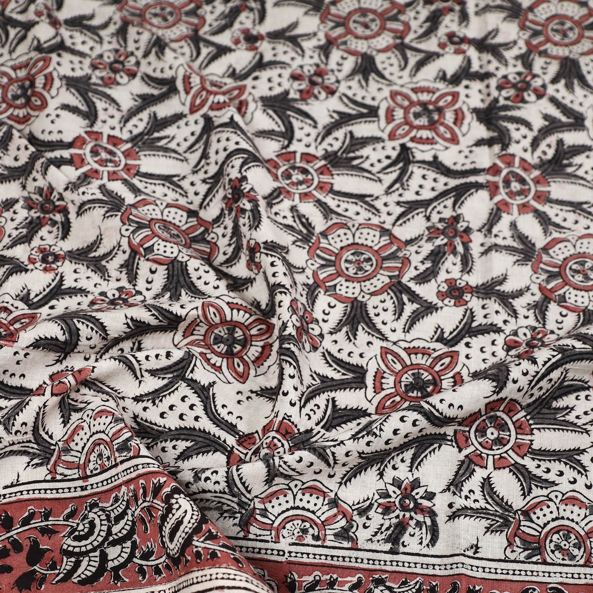 PITCHUKA SRINIVAS KALAMKARI PEDANA Beige - Pedana Kalamkari Block Printed Natural Dyed Cotton Scarf 91 - view 2