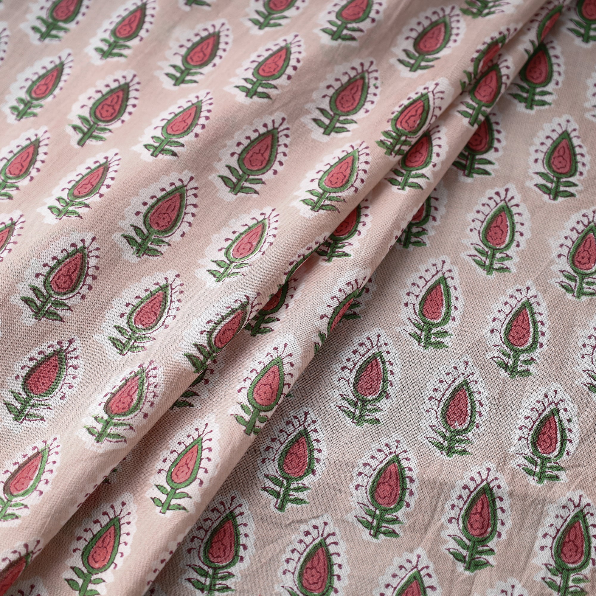 KUSUMLATA Beige - Floral Sanganeri Block Print Cotton Fabric 05 - view 2