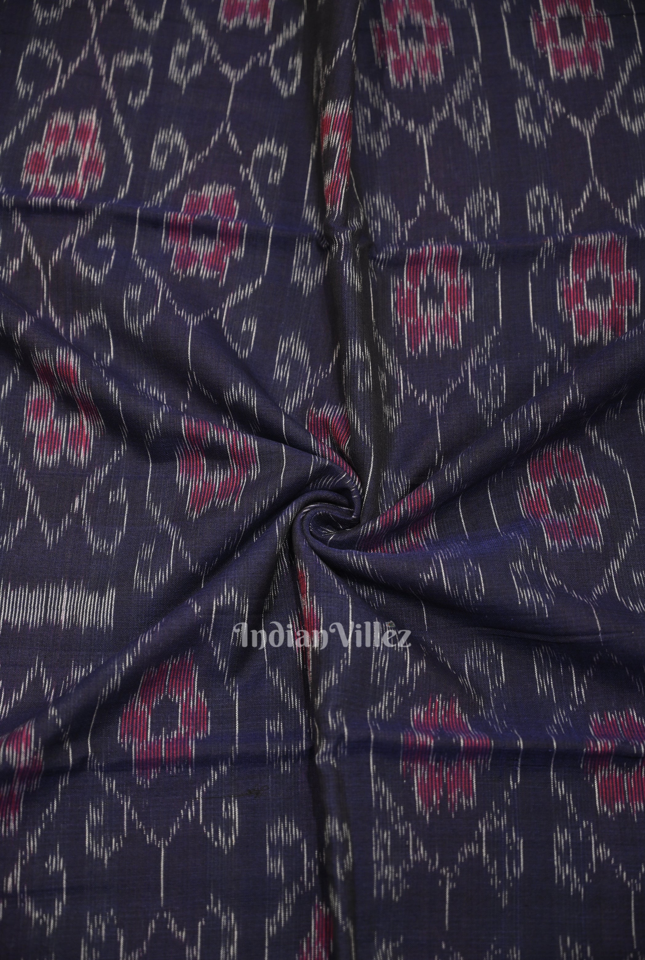 IndianVillèz Navy Blue Floral Theme Sambalpuri Ikat Cotton Fabric