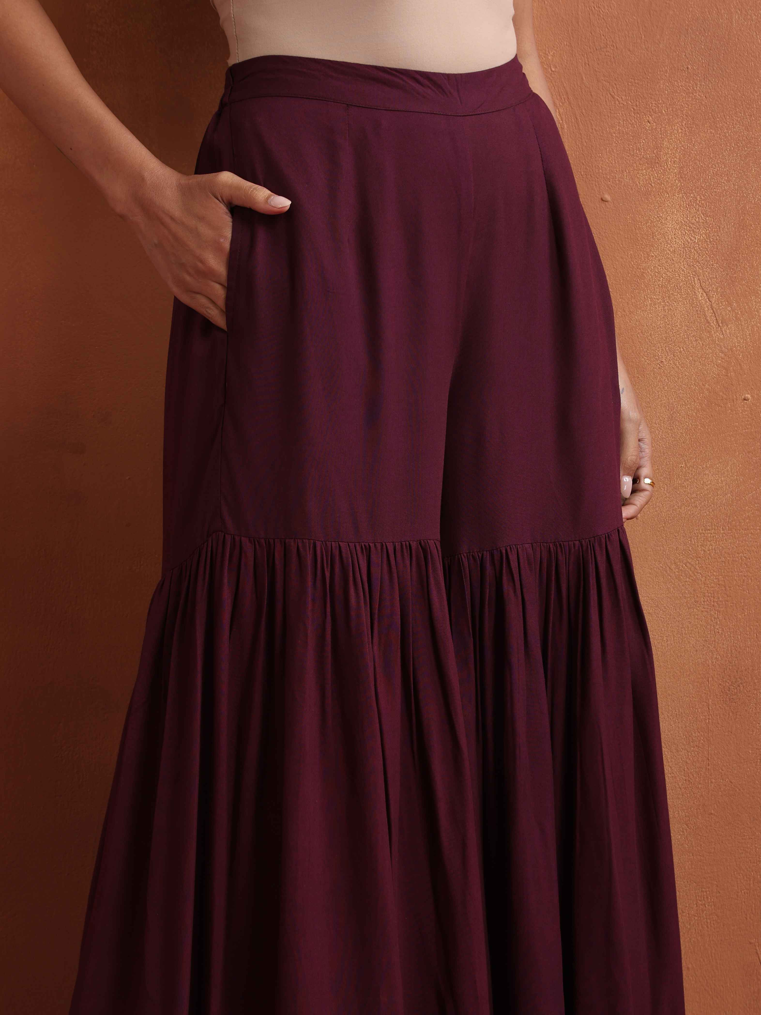 trueBrowns Purple Floral Print Sharara Set - view 7