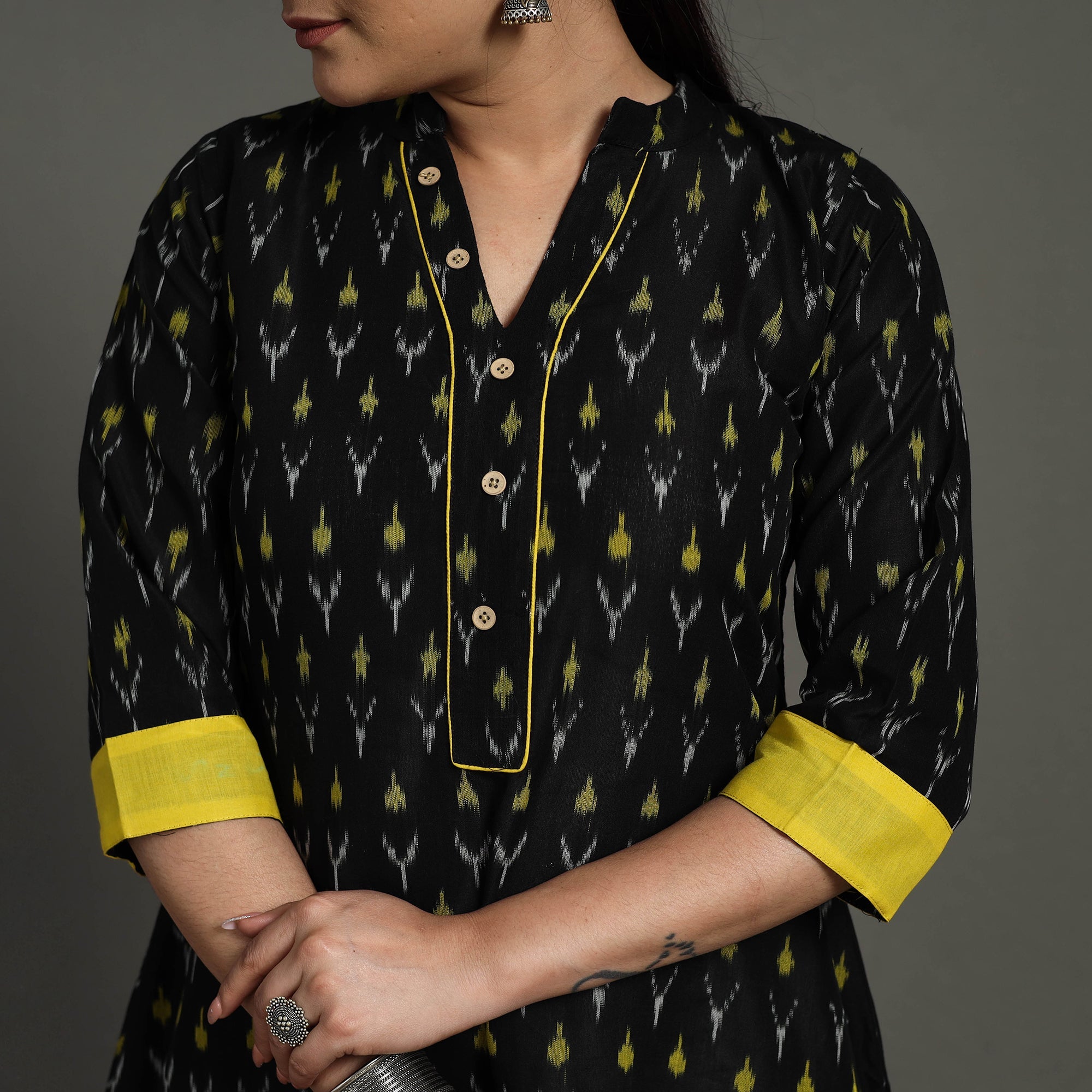 ITOKRI CASUALS Black - Mercerised Cotton A-Line Pochampally Ikat Kurta 21 - view 4