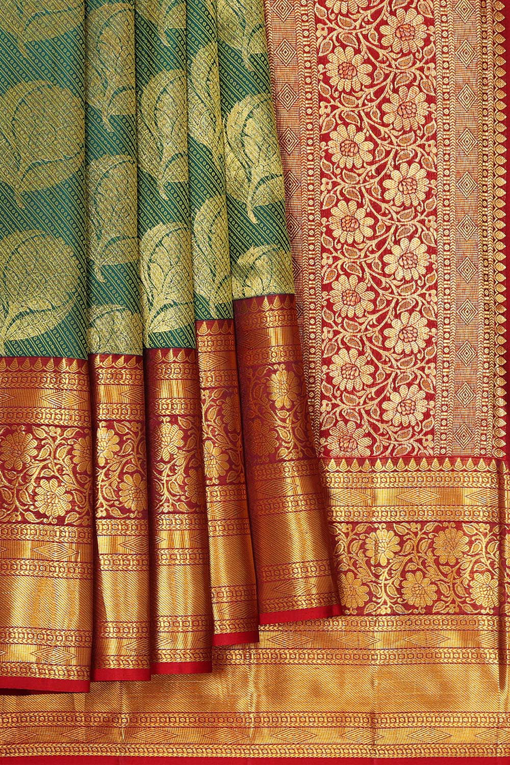 Kalanjali Kanchipattu Bottle Green Brocade Saree