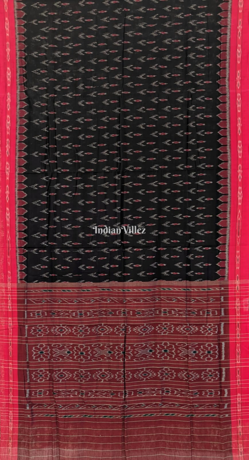 IndianVillèz Black Mayur Chandrika Maniabandha Cotton Saree