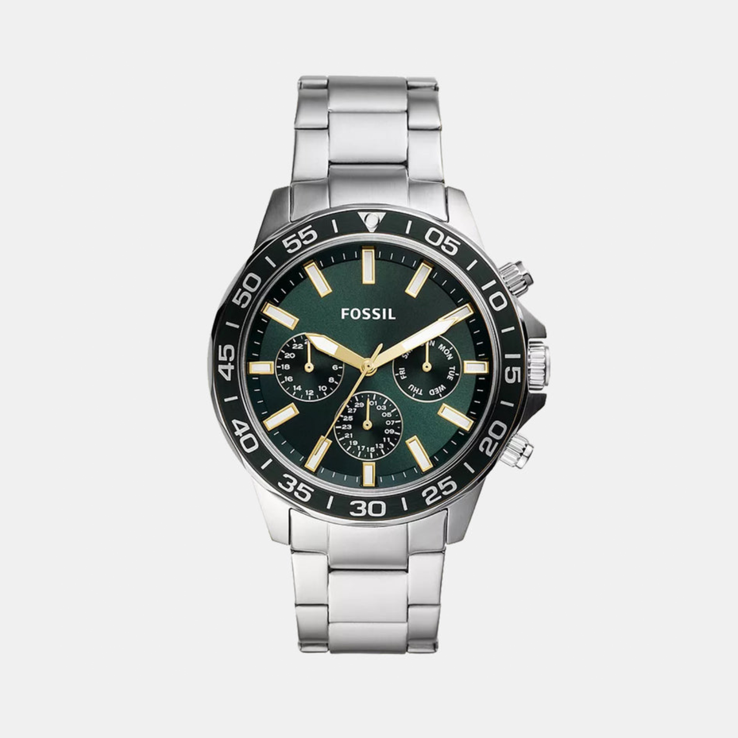 Fossil Bannon Men Quartz Green Dial Chronograph Stainless Steel Watch BQ2492