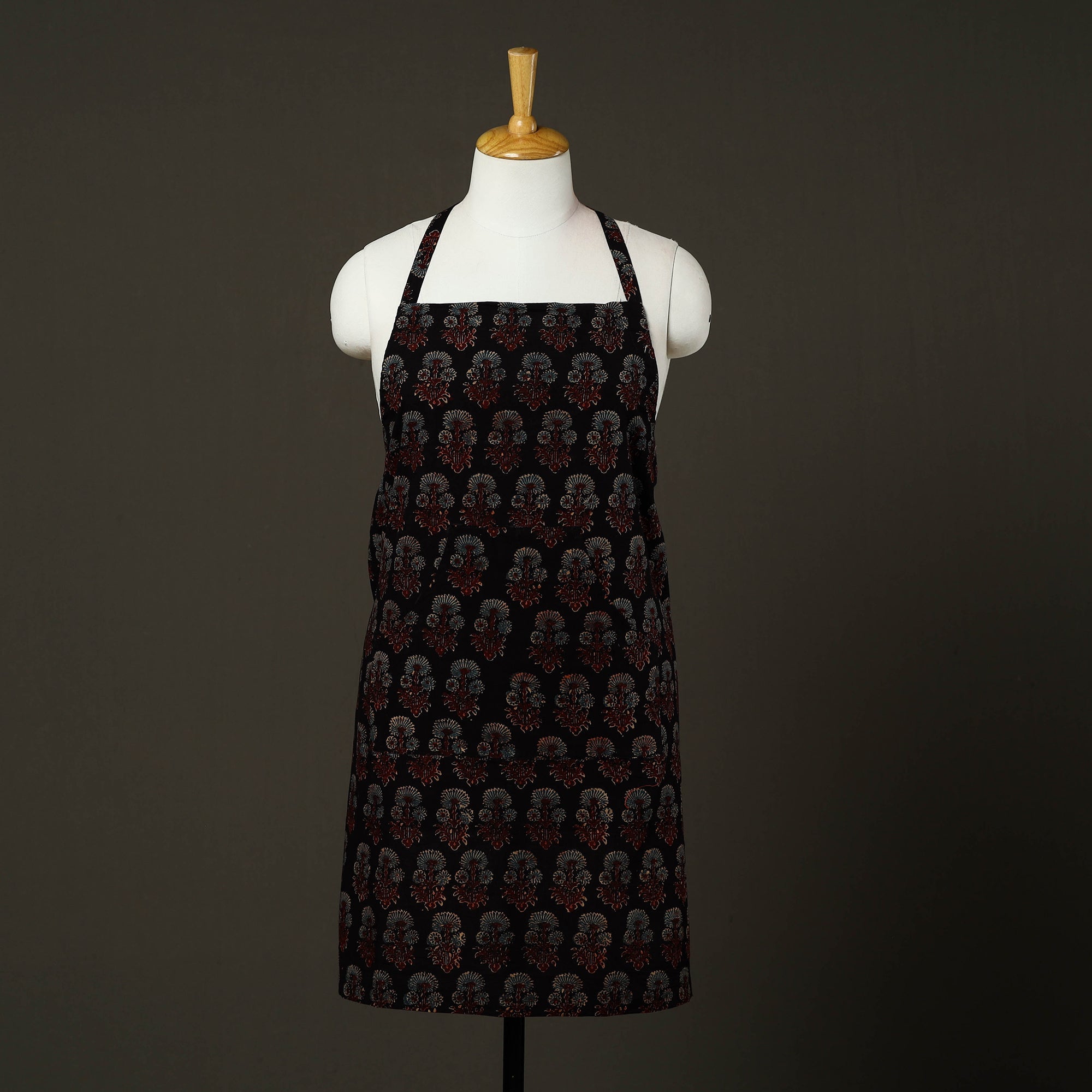 JALPARI Black - Ajrakh Block Print Cotton Apron with Pocket 85