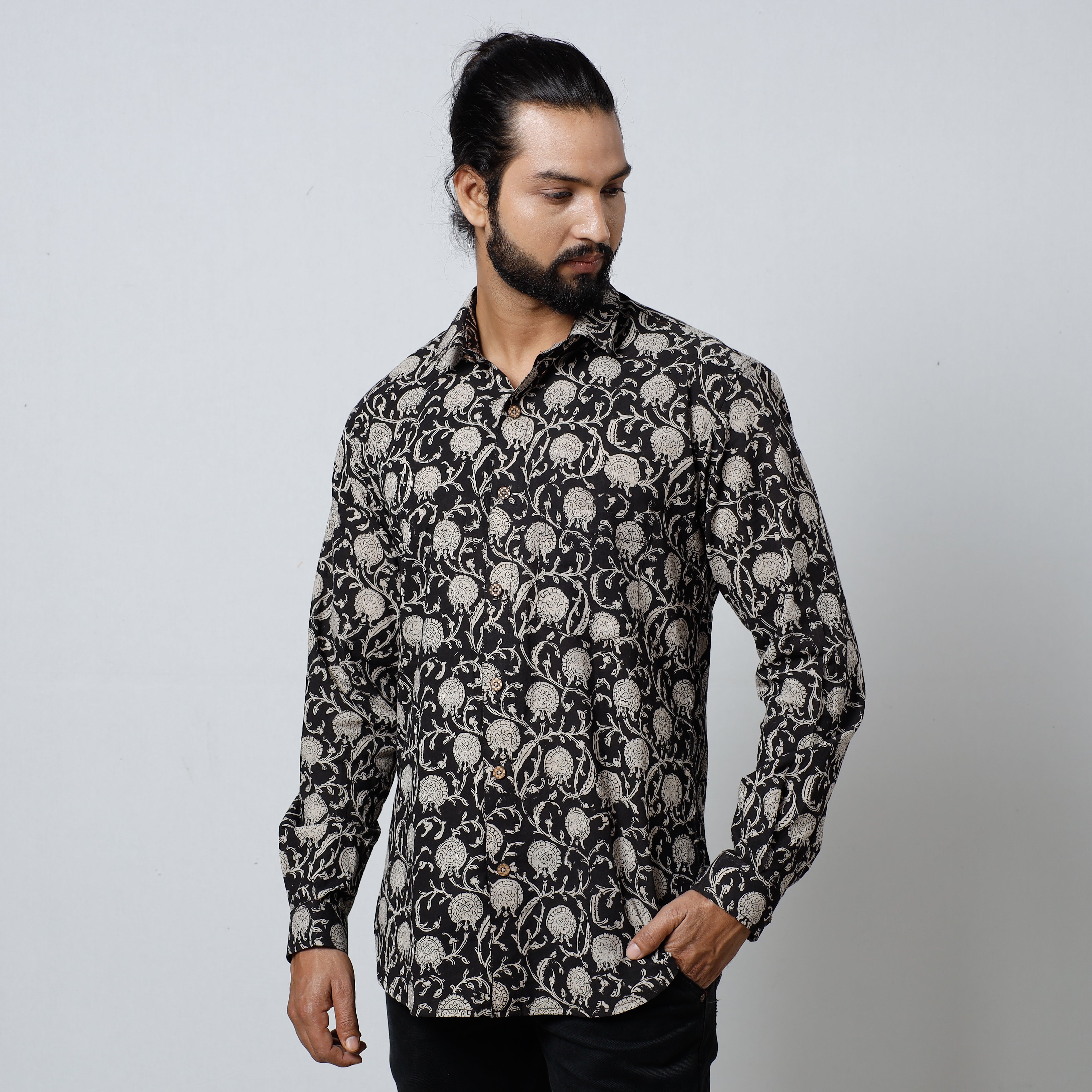 ITOKRI CASUALS Black - Bagru Block Printed Cotton Men Full Sleeve Shirt