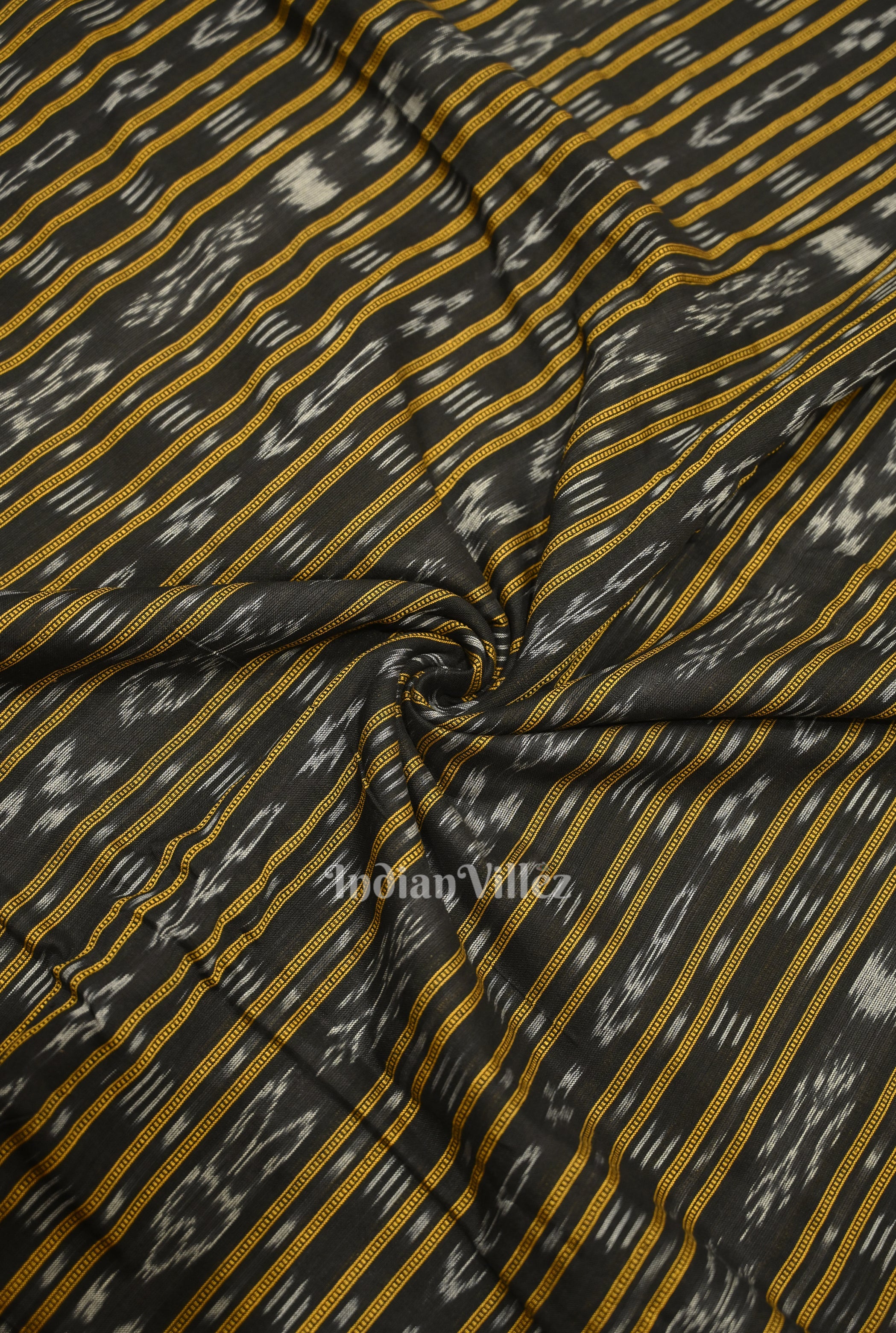 IndianVillèz Black Sambalpuri Odisha Ikat Cotton Fabric