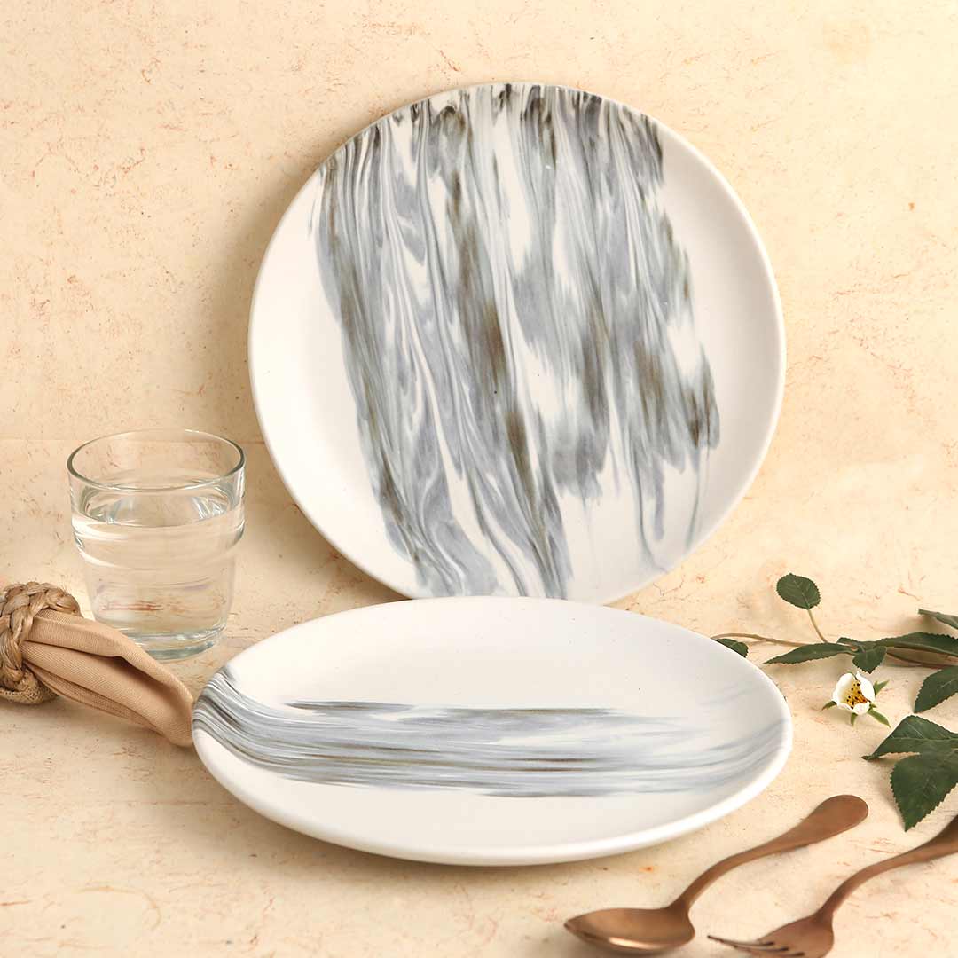 Wonderchef Teramo Stoneware 10" Dinner Plate - Marble White (Set of 2) - view 6