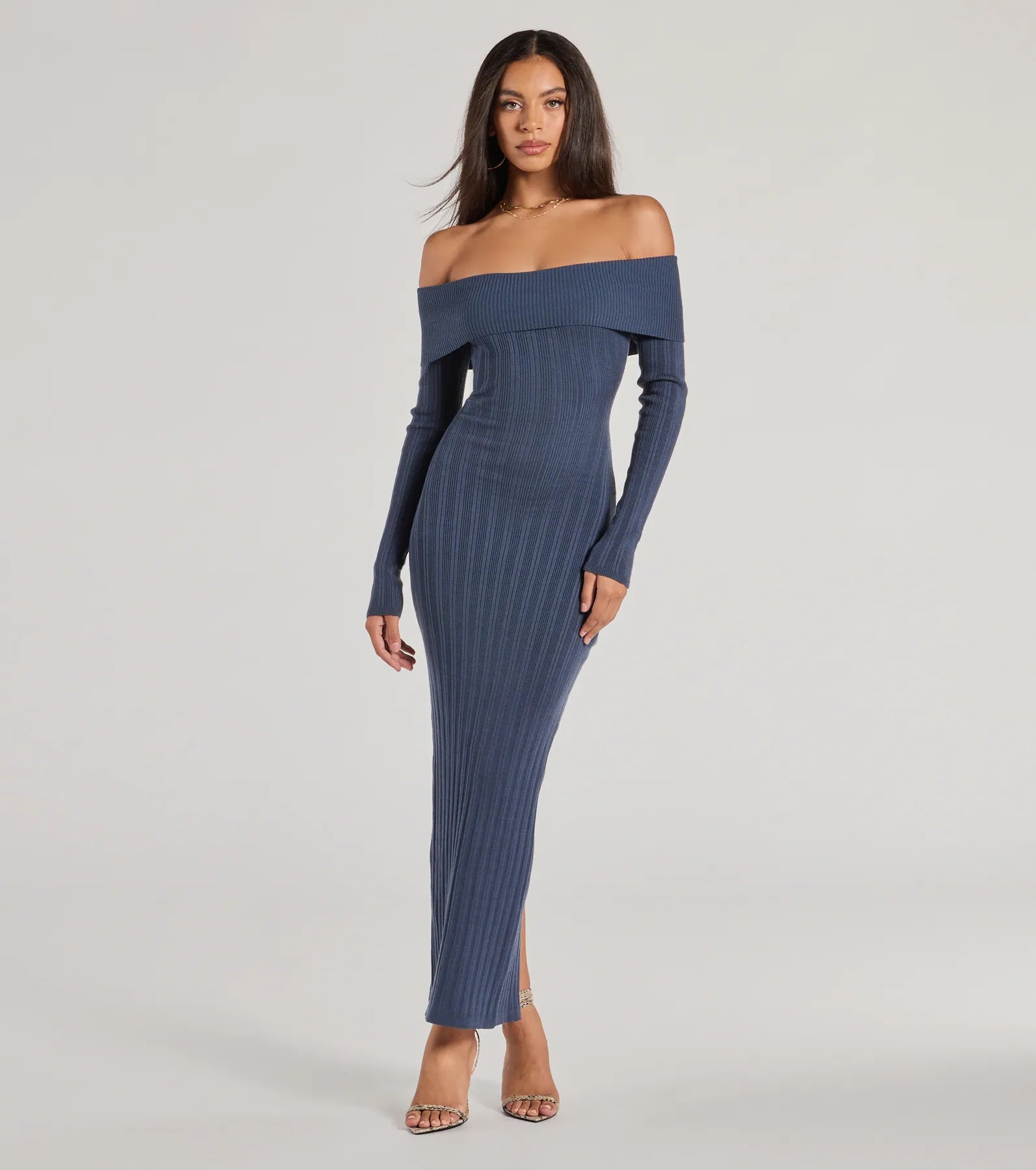Windsor Chic Choice Knit Off-The-Shoulder Maxi Dress