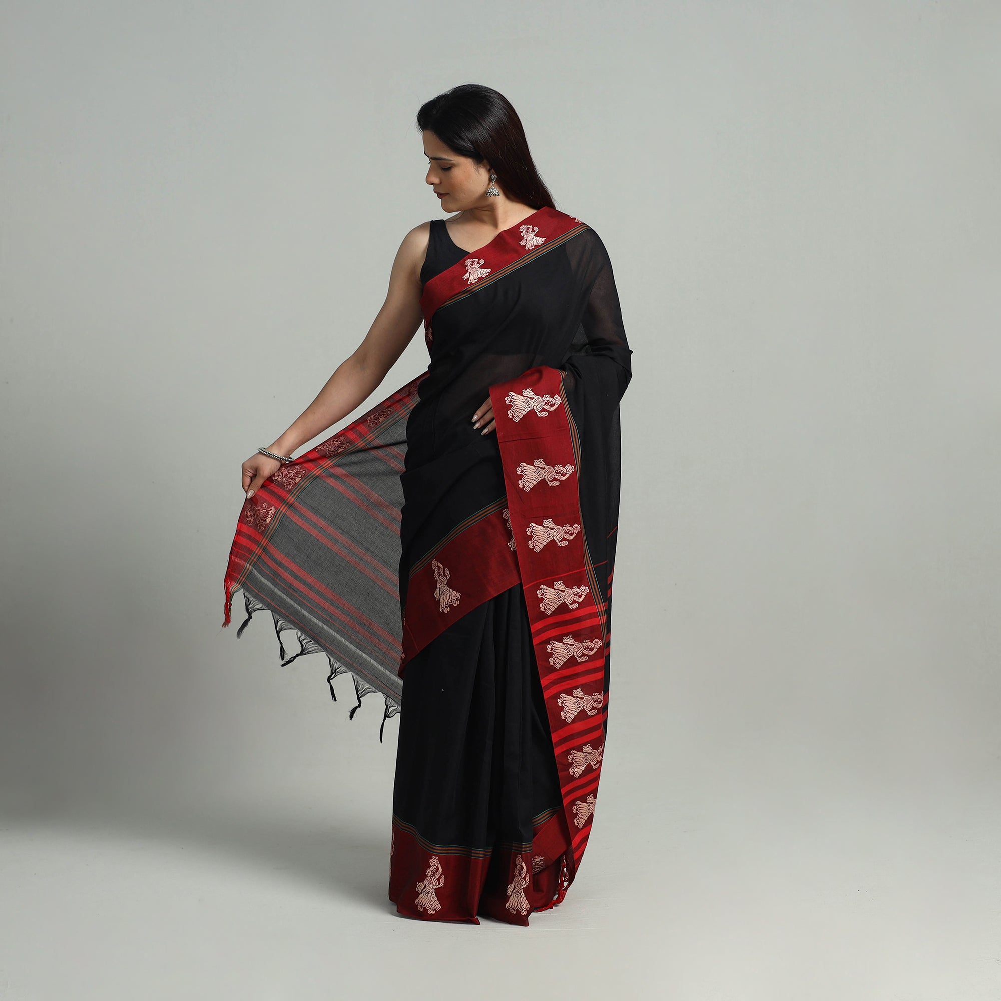 SOUTH KARGHA Black - Mercerised Cotton Thread Border Dharwad Saree 16 - view 2