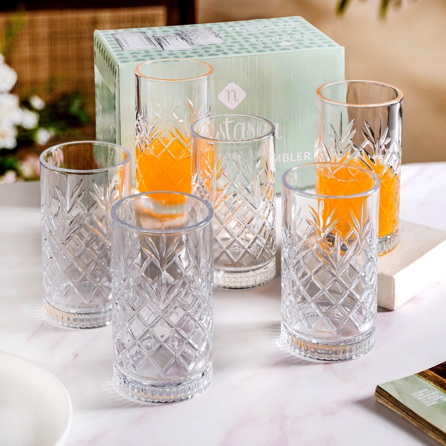 Nestasia Textured Glass Tall Tumblers Set Of 6 490ml - view 3