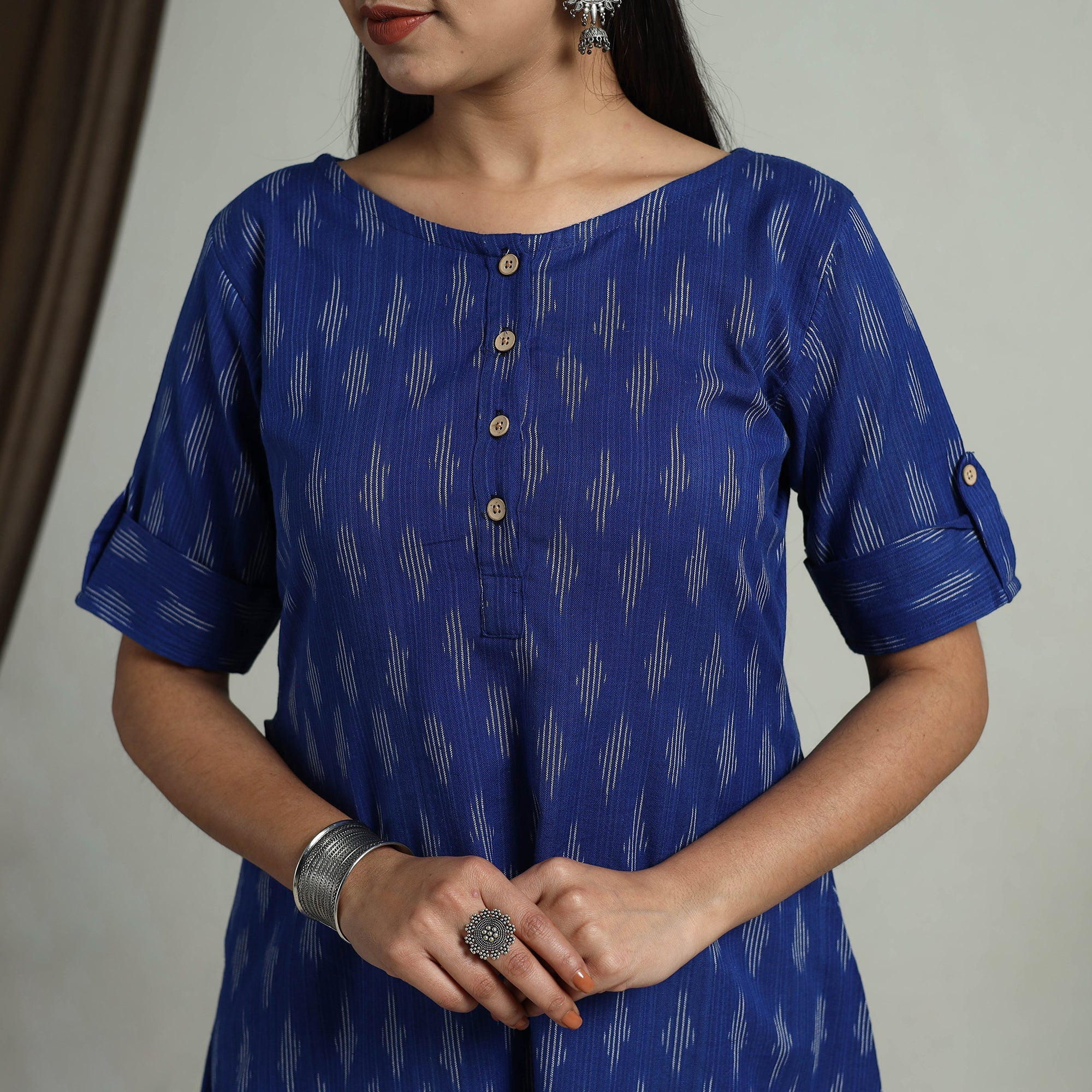 ITOKRI CASUALS Blue - Flared Cotton Short Pochampally Ikat Dress 11 - view 4