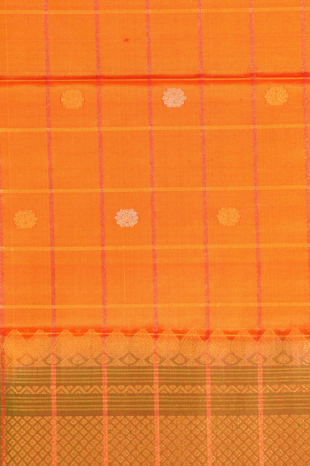 Kalanjali Gadwal Silk Kattam Orange Dupatta - view 2