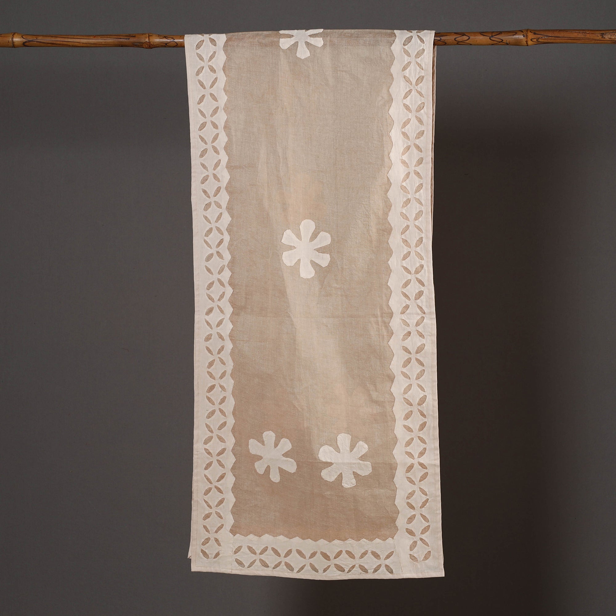 SHADES OF MARUDHARA Brown - Barmer Applique Cut Work Cotton Stole 09 - view 2