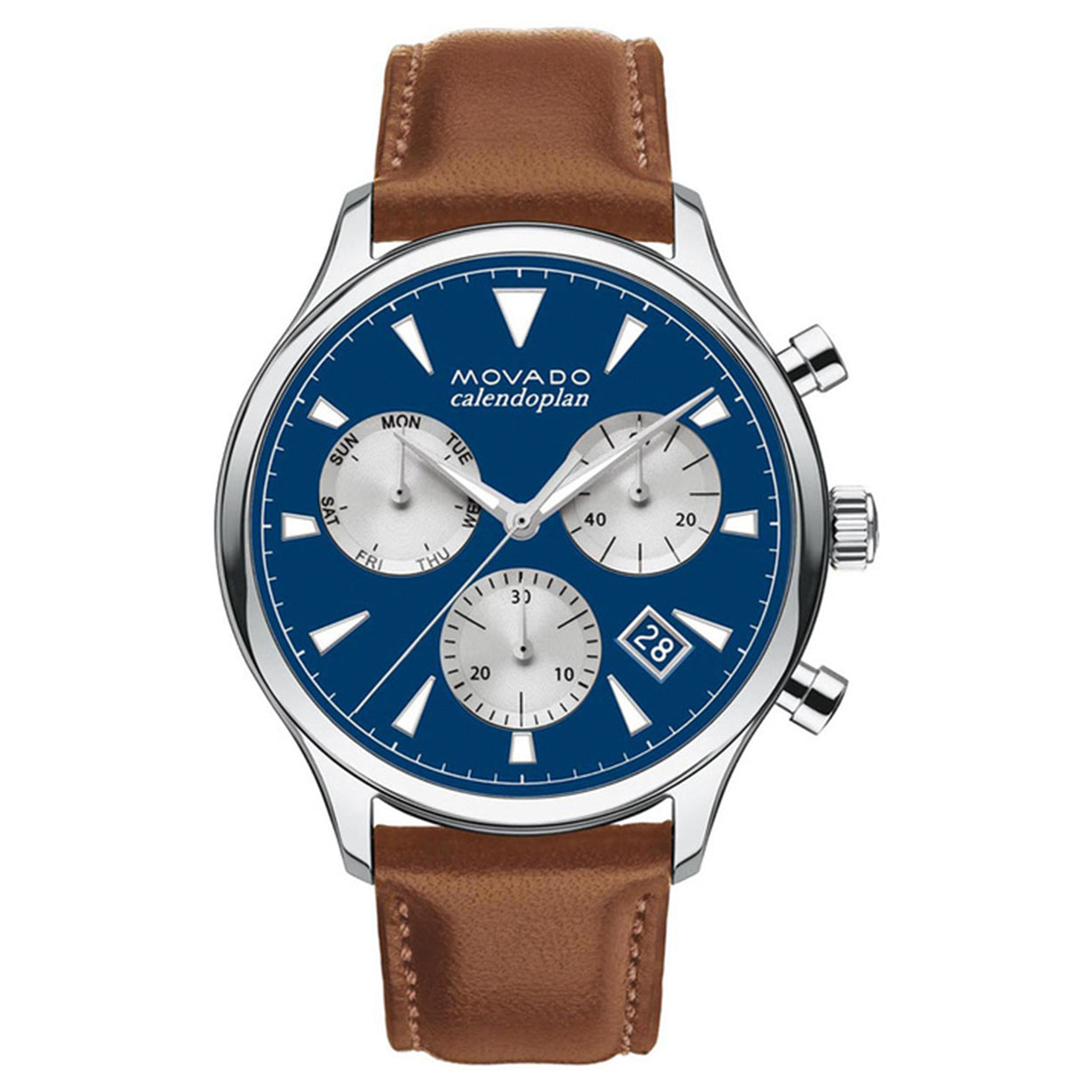 Movado Calendoplan Blue Dial & Brown Leather Strap Watch for Men - view 4