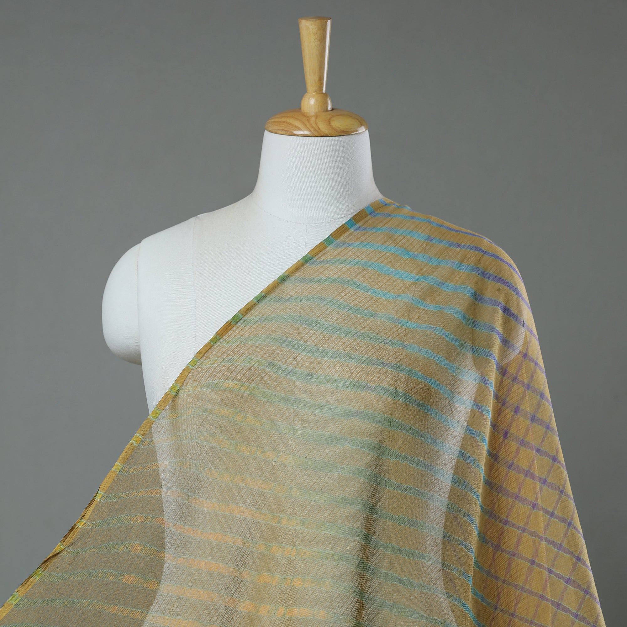LEHARIYA BY BADSHAH MIYAN Brown - Leheriya Tie-Dye Kota Doria Cotton Fabric 63