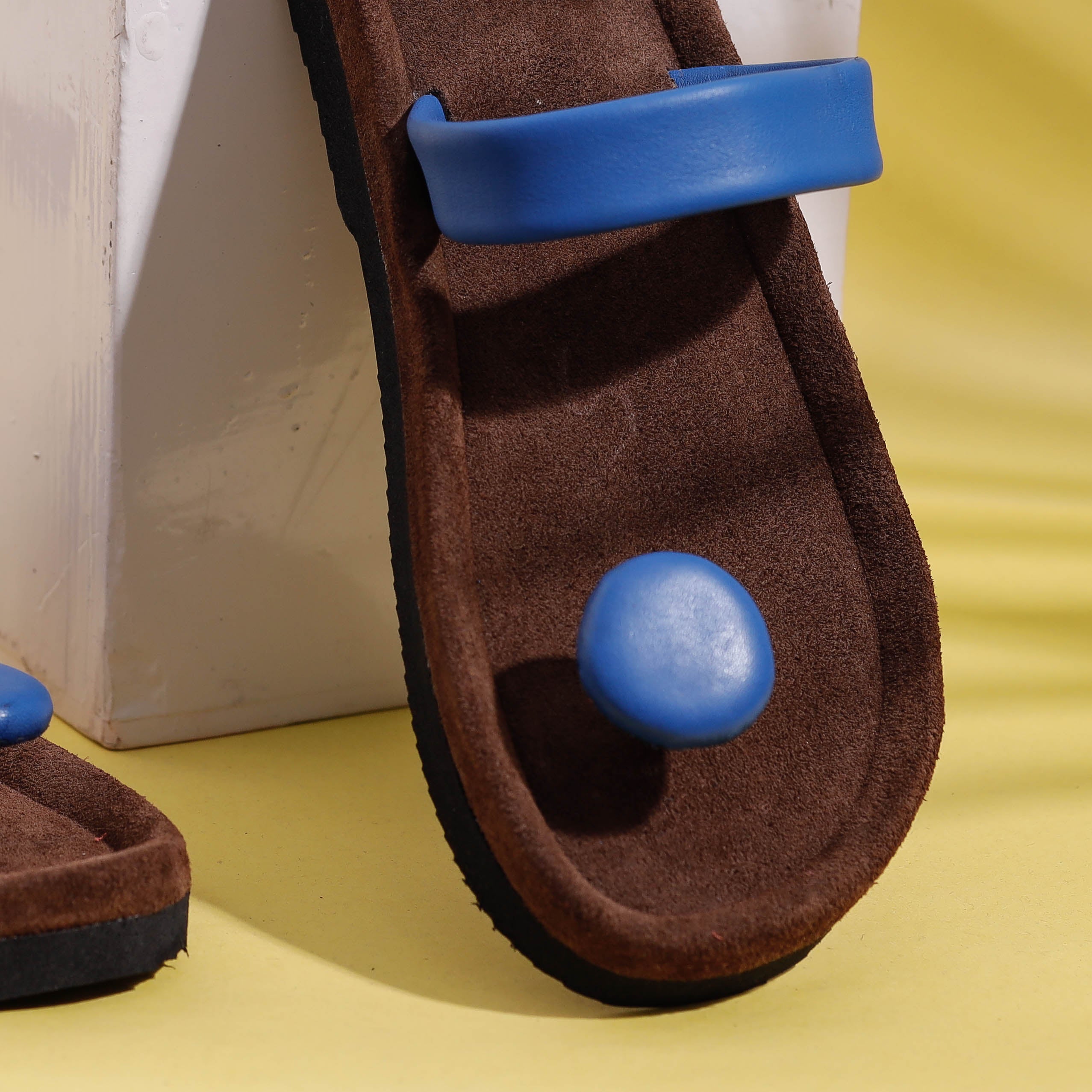 AASAI HANDICRAFT FOOTWEAR AUROVILLE Brown & Blue Handcrafted Women's Leather Slippers with Suede - view 2