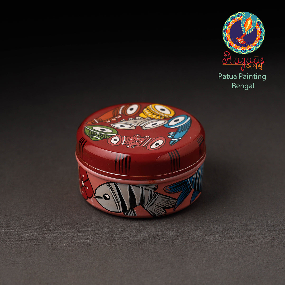 AAYAAS Bengal Patua Handpainted Stainless Steel Multi Utility Container