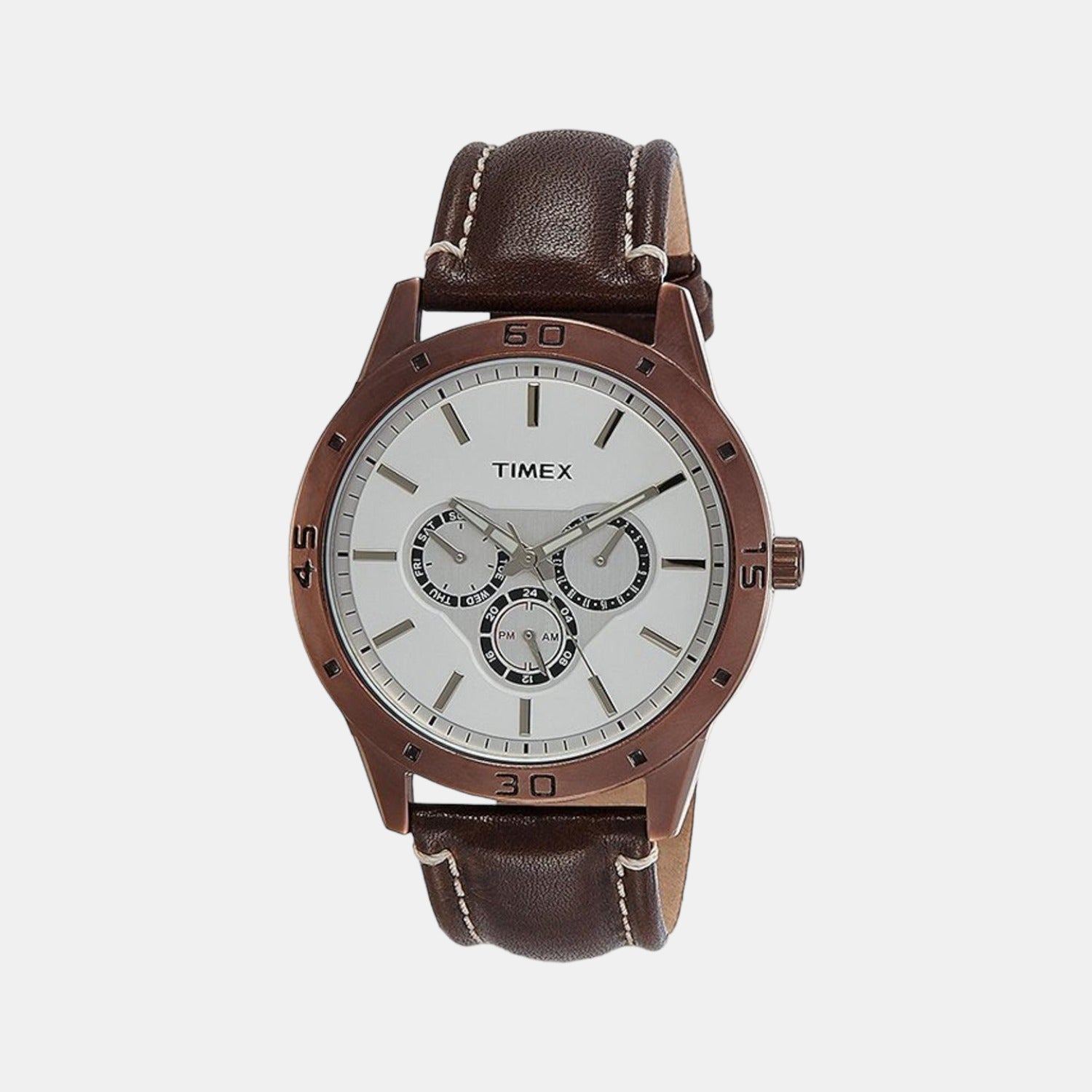 Timex Fashion Men Quartz Silver Dial Chronograph Leather Watch TW000U916