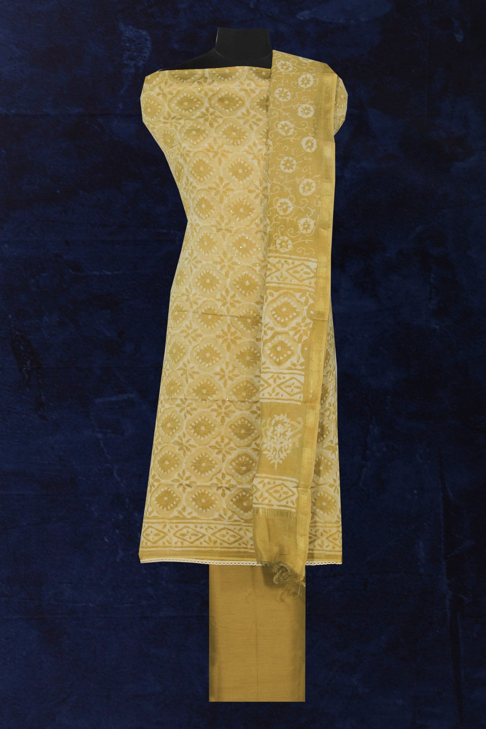 Kalanjali Cotton Silk Unstitched Suit With Dupatta (3 Pcs Set)