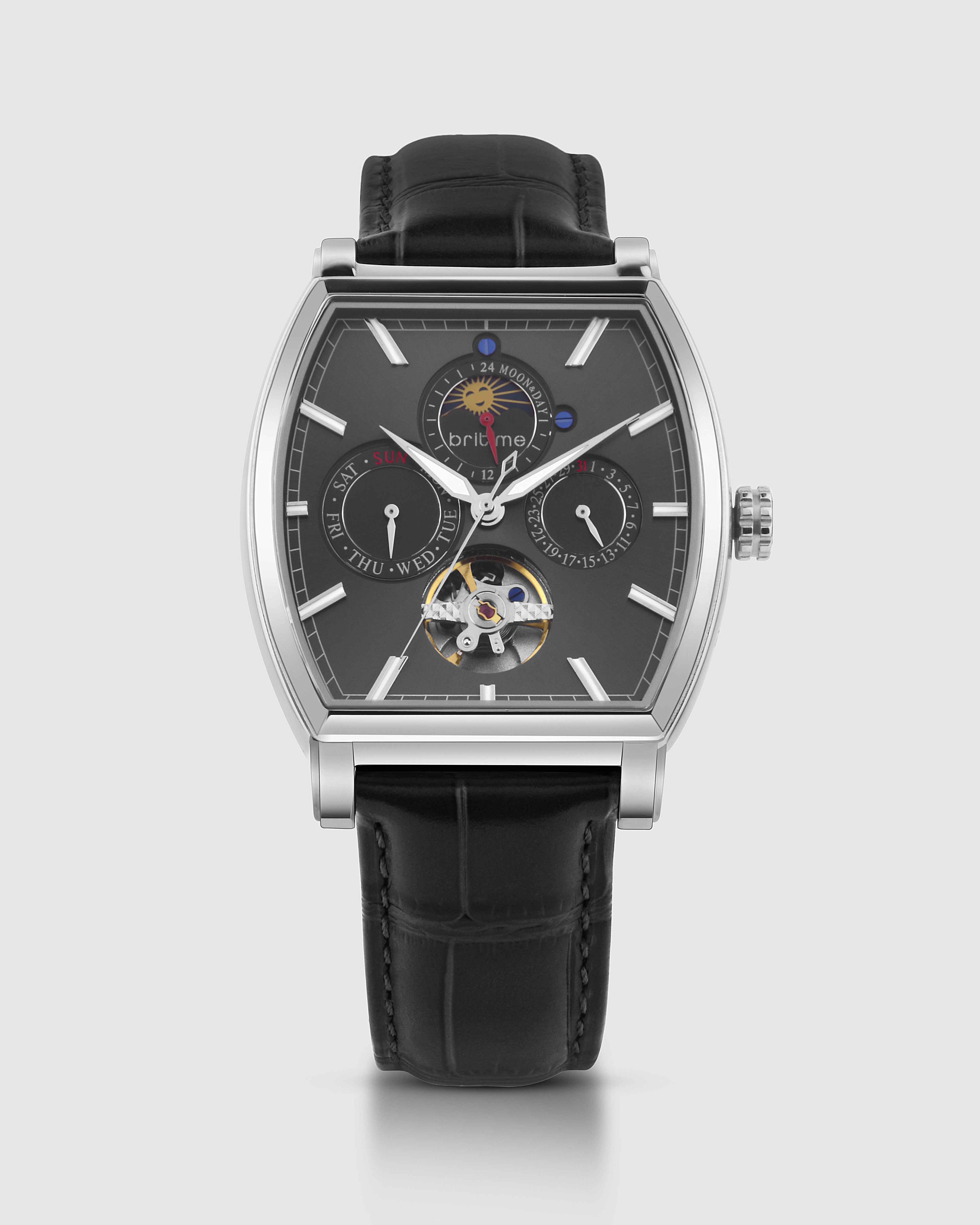 Britime Galaxy Men Automatic Black Dial Multi-Function Leather Watch 985-L10406