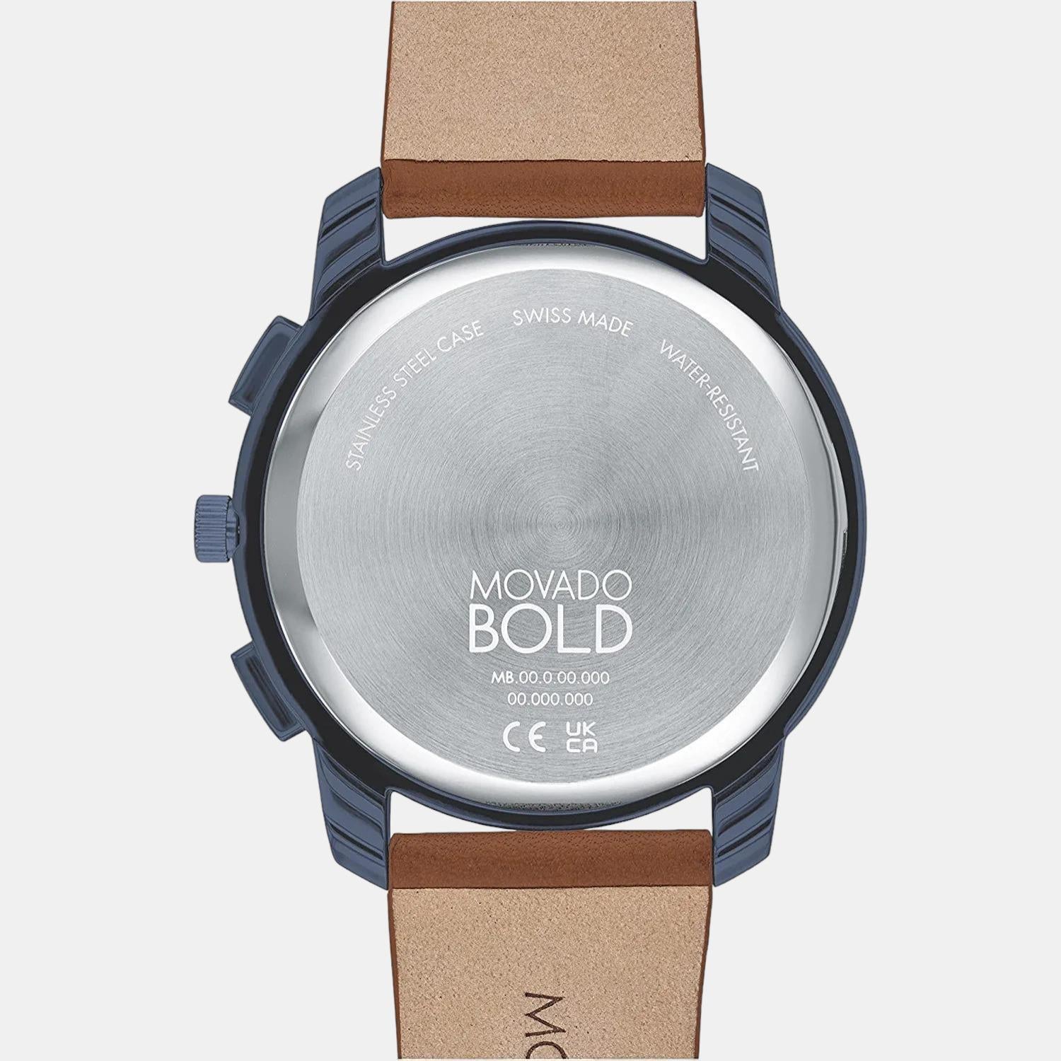 Movado Bold Thin Men Quartz Blue Dial Chronograph Leather Watch 3600830 - view 2
