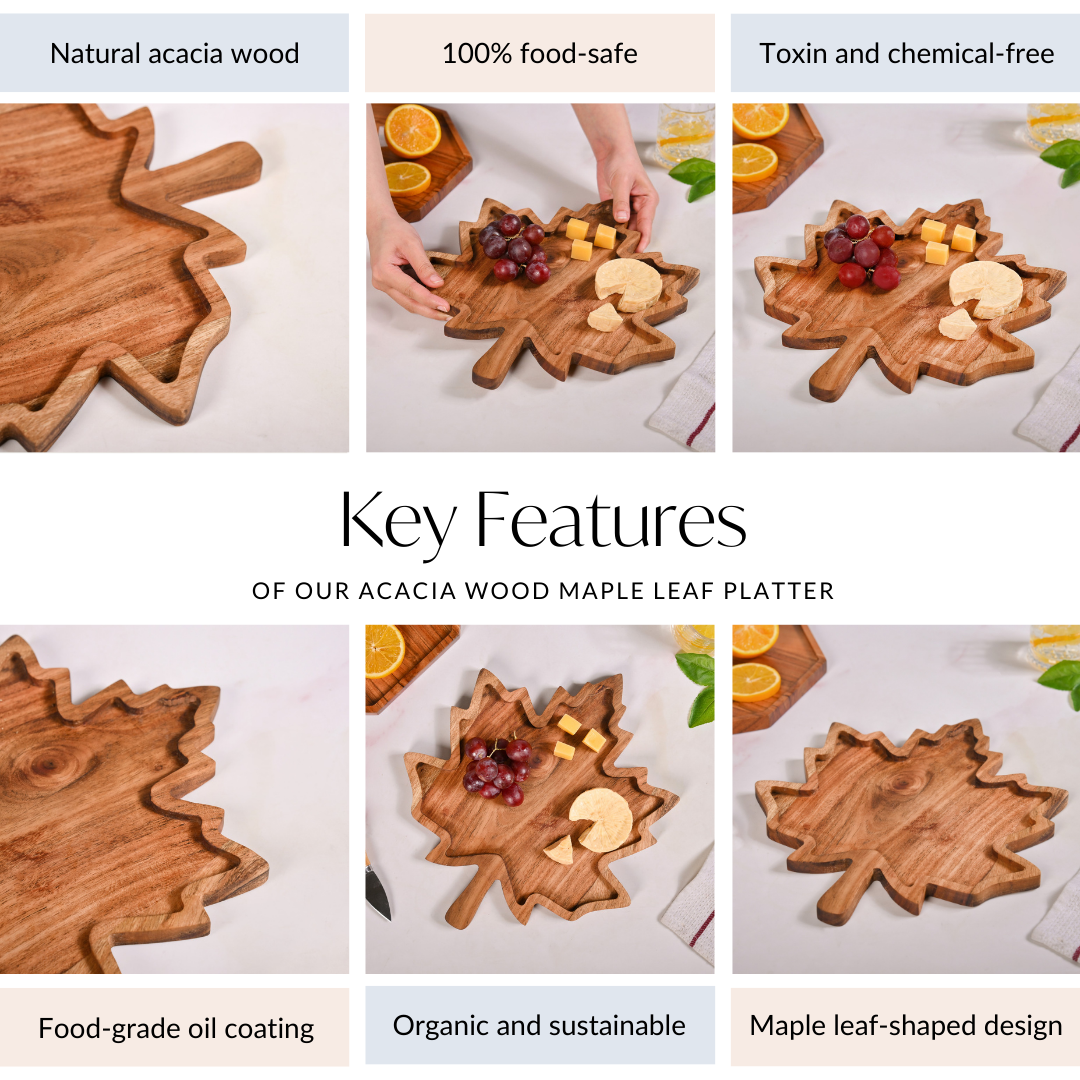 Nestasia Acacia Wood Maple Leaf Serving Platter - view 5