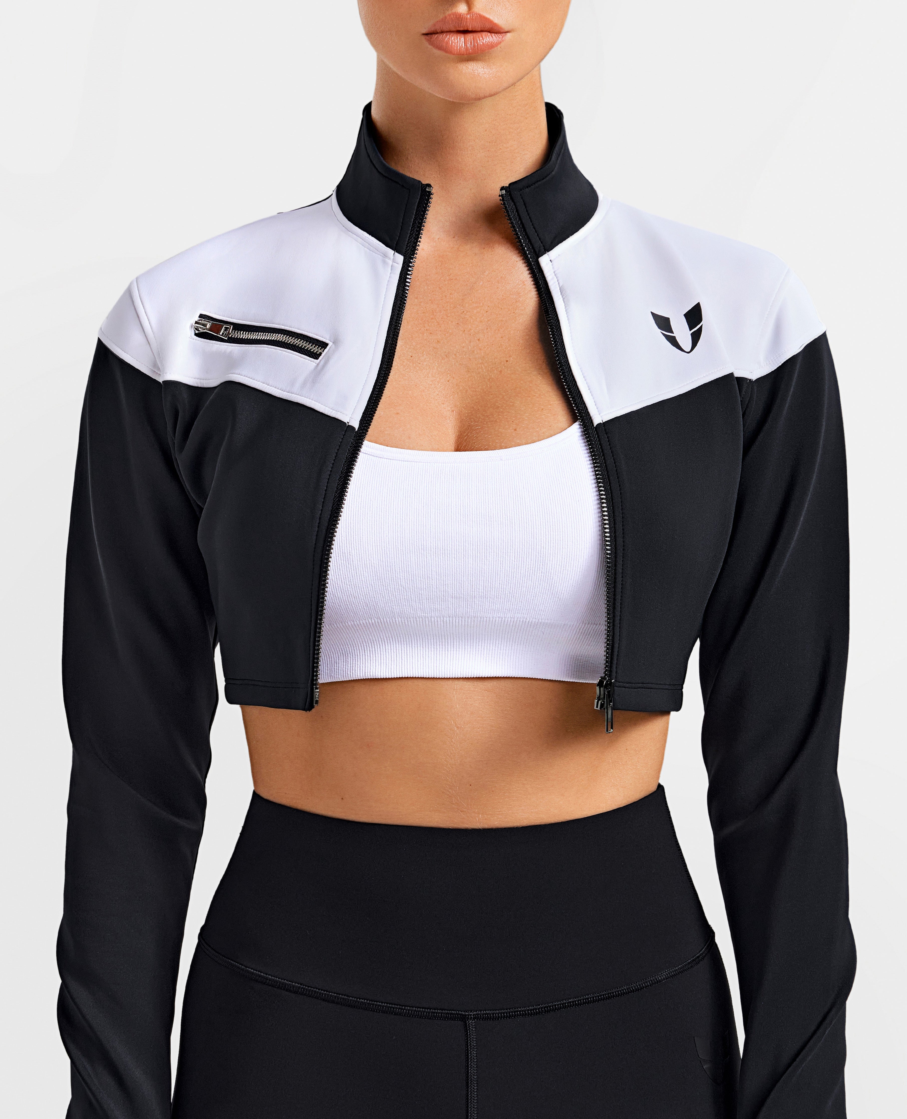 FIRM ABS Vivid Fit Crop Jacket - Black and White - view 5