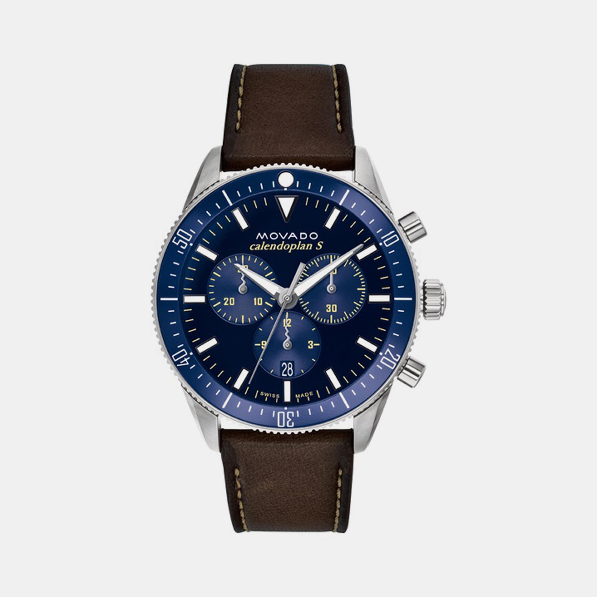 Movado Heritage Men Quartz Blue Dial Chronograph Leather Watch 3650121