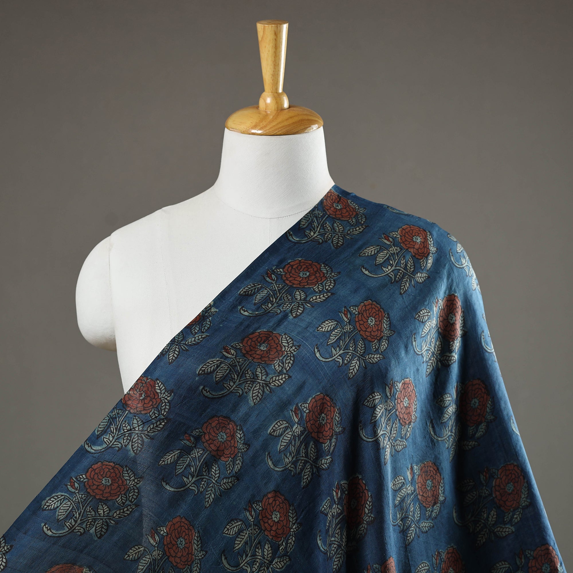 HAVELI CHRONICLES Blue - Akola Hand Block Printed Mulberry Silk Fabric 07