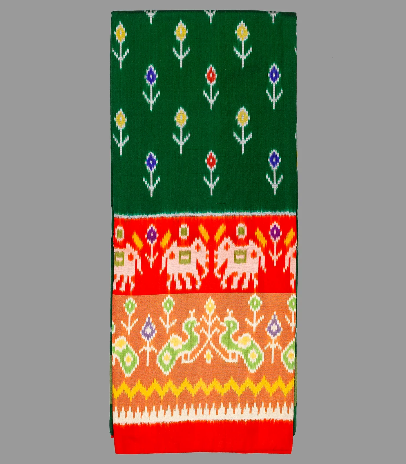 RmKV Bottle Green Handloom Silk Pavadai Material With Tie & Dye Motifs -Bottle Green