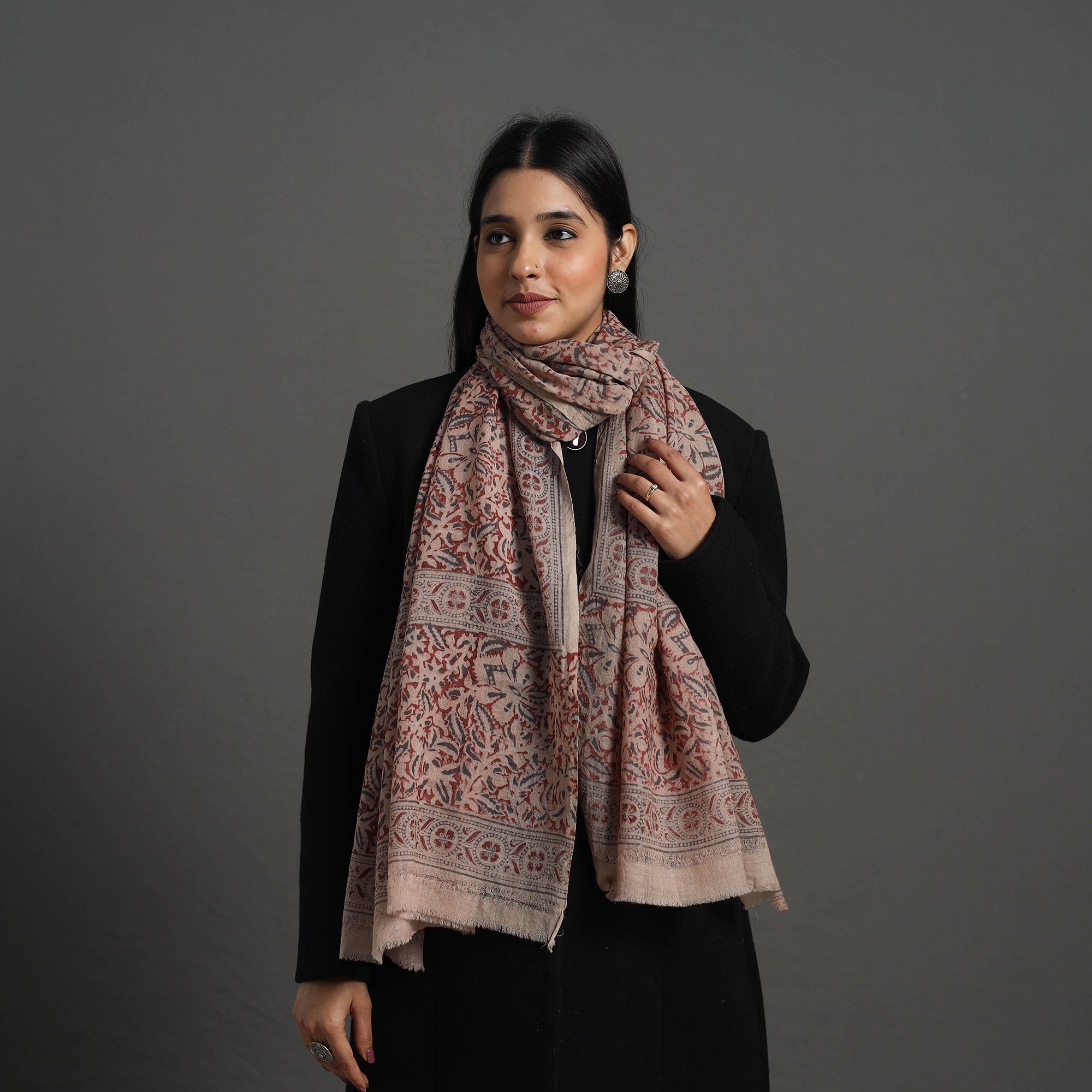PITCHUKA SRINIVAS KALAMKARI PEDANA Brown - Block Print Pedana Kalamkari Wool Stole 37