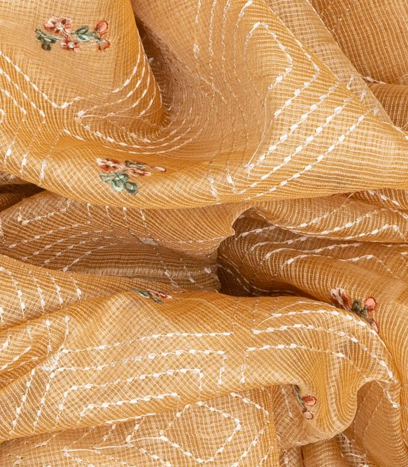 RmKV Light Peach Supernet Saree With Embroidered Diamond Motifs-Light Peach - view 3