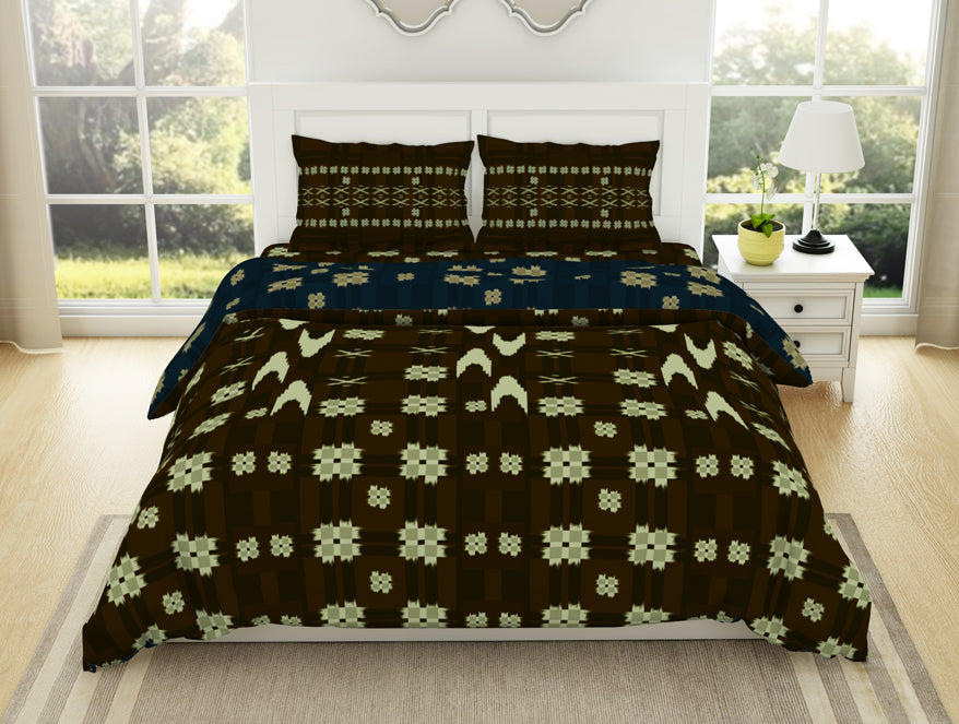 Spaces India Geometric Gothic Olive - Dark Brown 100% Cotton Shell Bed In A Bag - Ikkat By Spaces