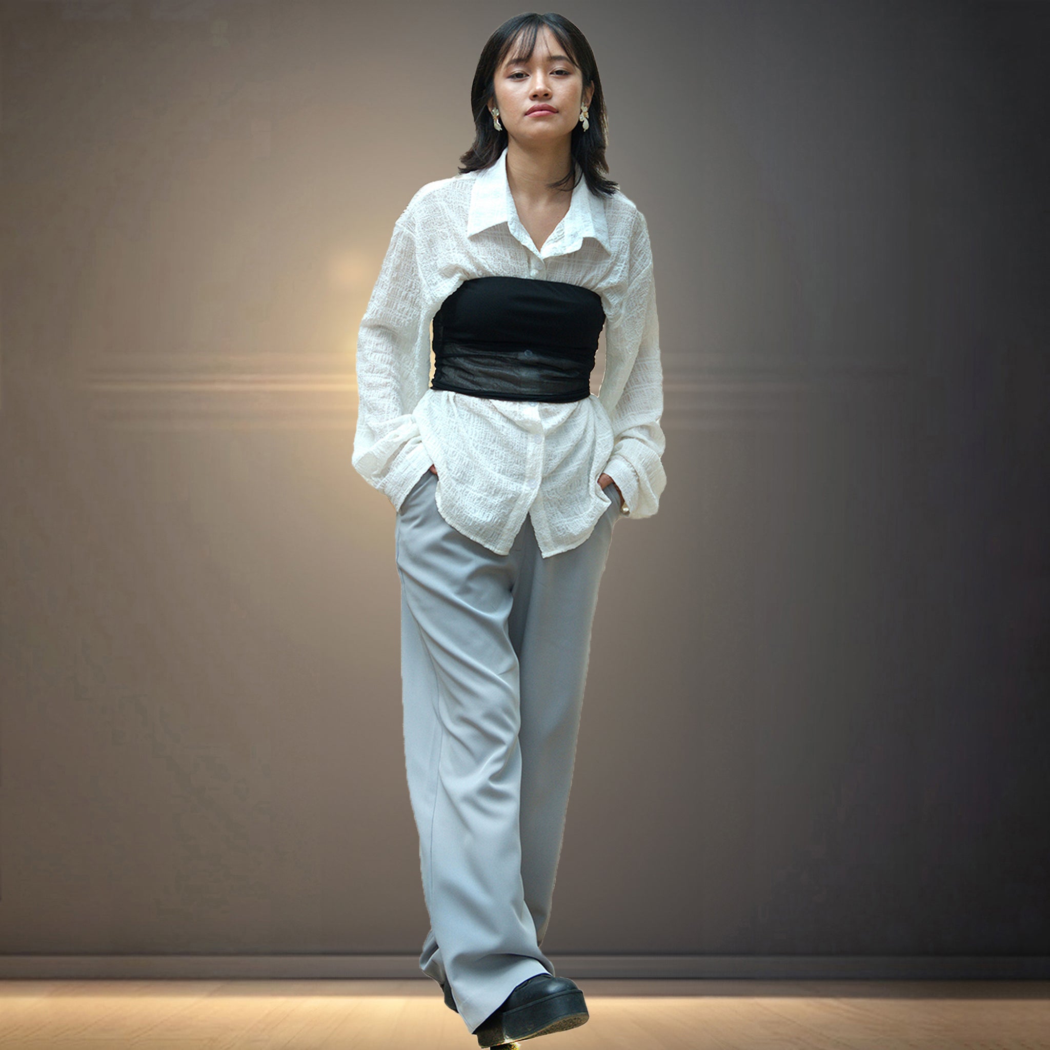 IZF Pleated Korean Baggy Pants for Women - Grey - view 2