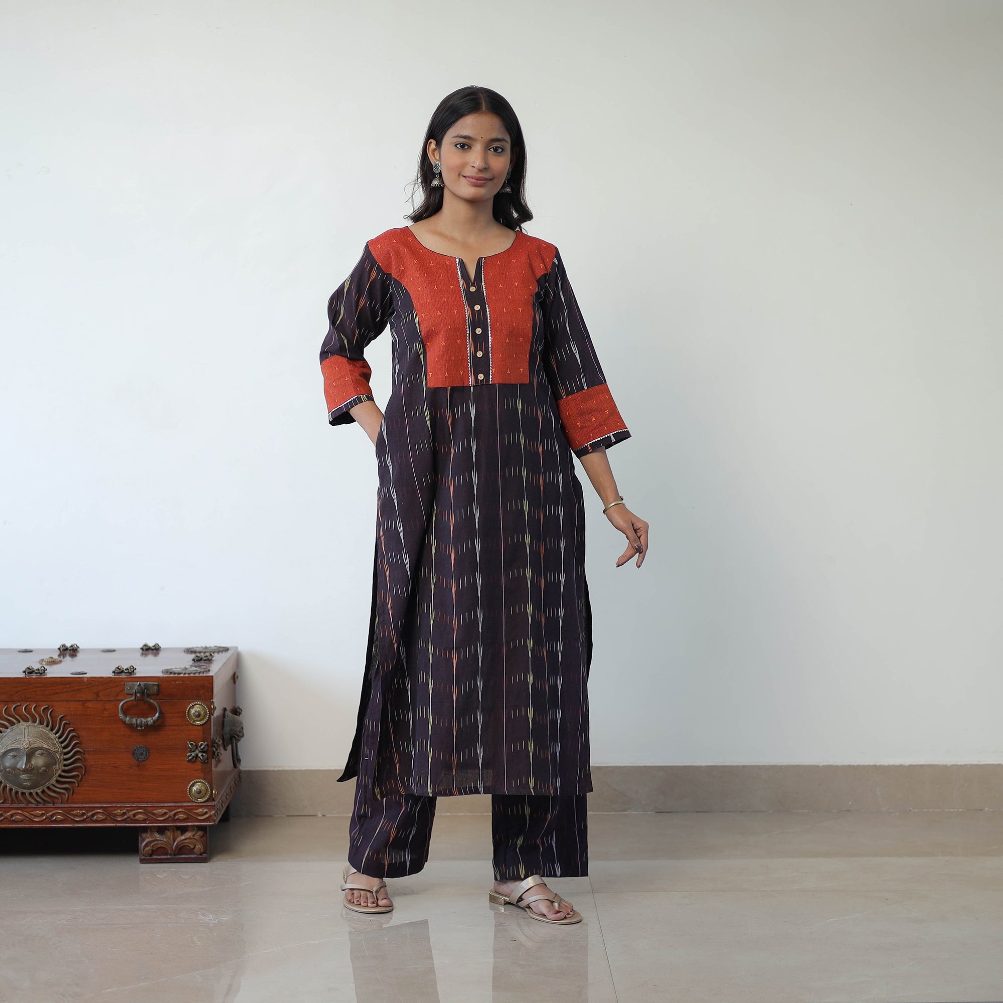 ITOKRI CASUALS Black - Handloom Cotton Pochampally Ikat Kurta Set with Dupatta 03 - view 6