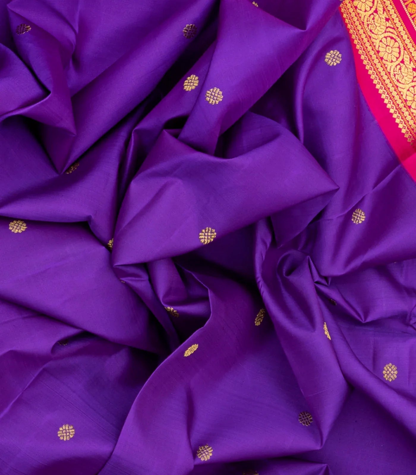 RmKV Purple Handloom Kanchipuram Korvai Silk Saree With Kamalam Buttas-Purple - view 3