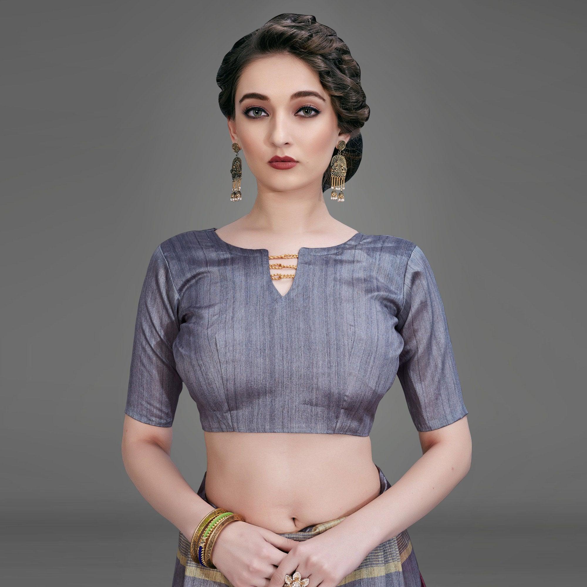 Peachmode Maroon Casual Art Silk Printed Saree With Unstitched Blouse - view 3