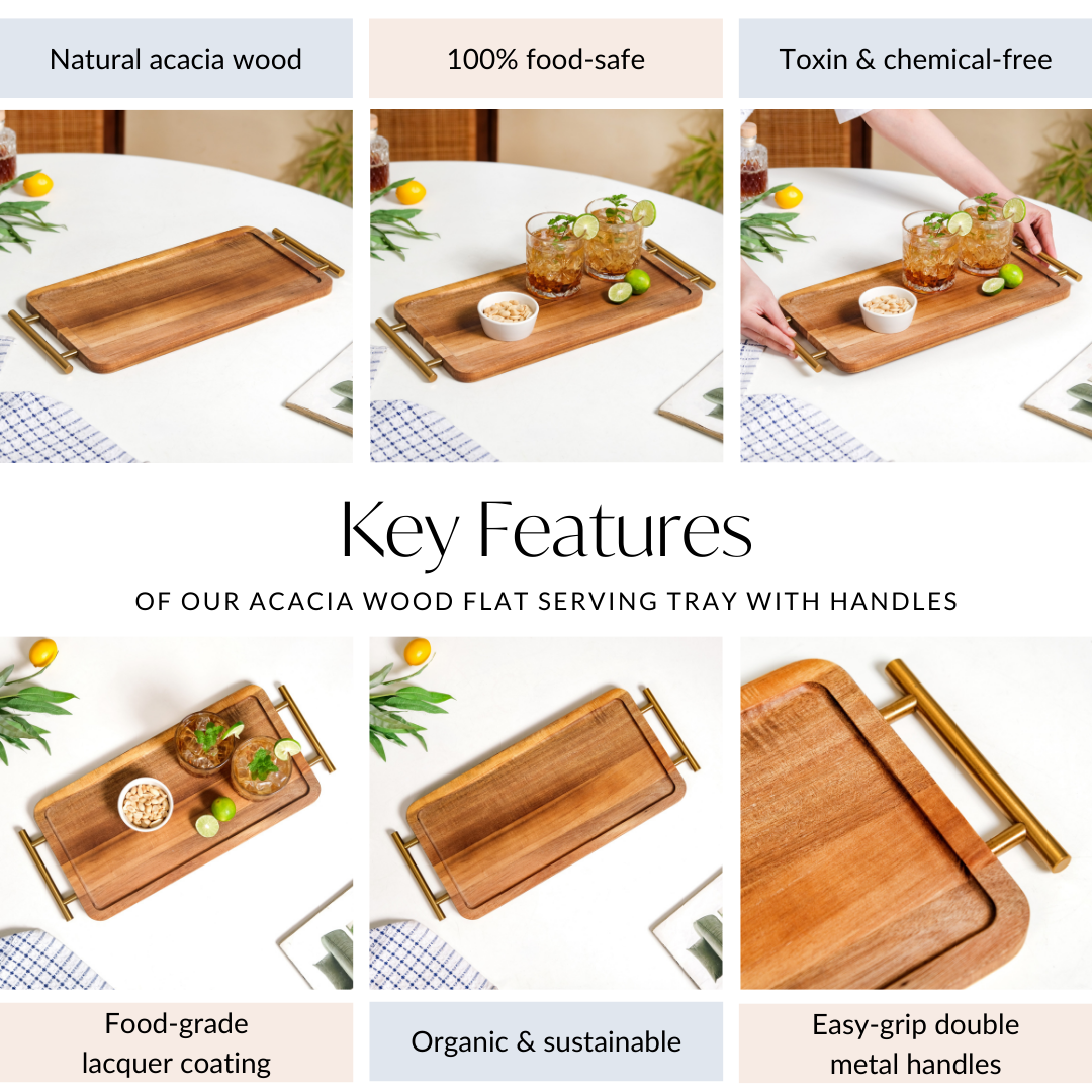 Nestasia Acacia Wood Flat Serving Tray With Handles - view 5