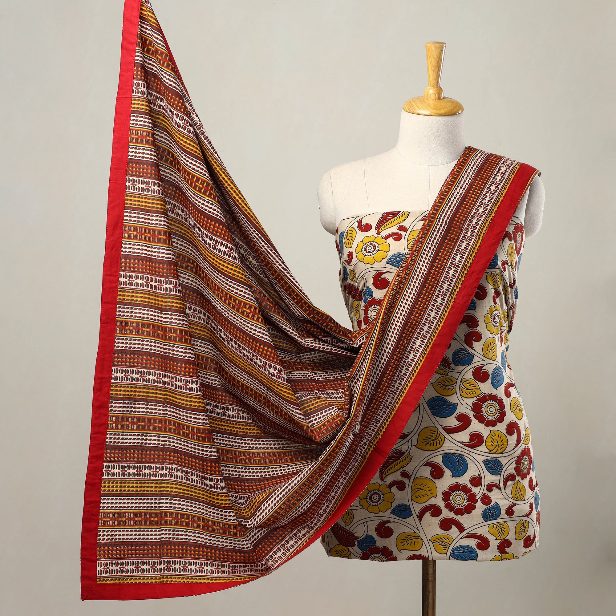 NOORI BAZAR Beige - 3pc Cotton Kalamkari Print Dress Material 22