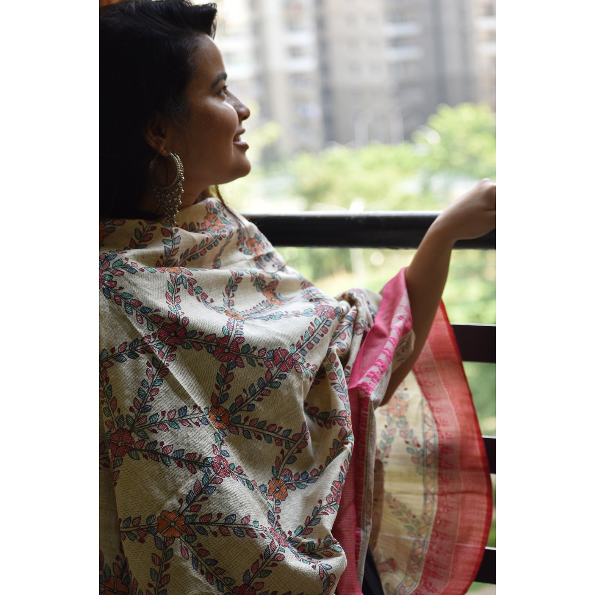 DIORAMA DESIGNS Beige - Madhubani Hand-Painted Cotton Dupatta - view 3