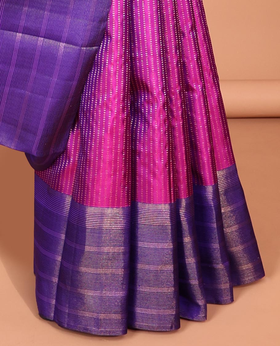 Pothys Pink Muthu striped silk saree, contrast striped zari border & zari-enriched striped pallu - view 3