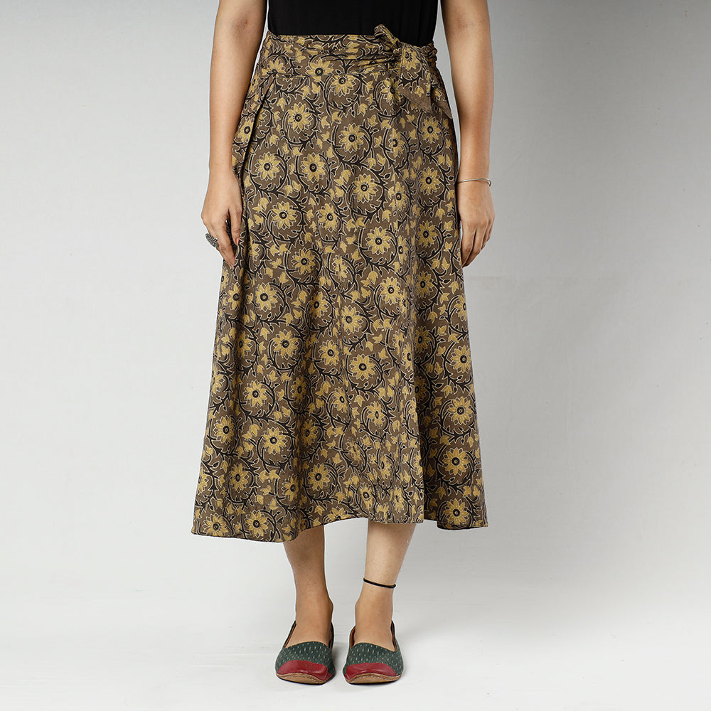 NOORI BAZAR Brown - Ajrakh Block Printed Cotton Wrap Around Skirt - view 3