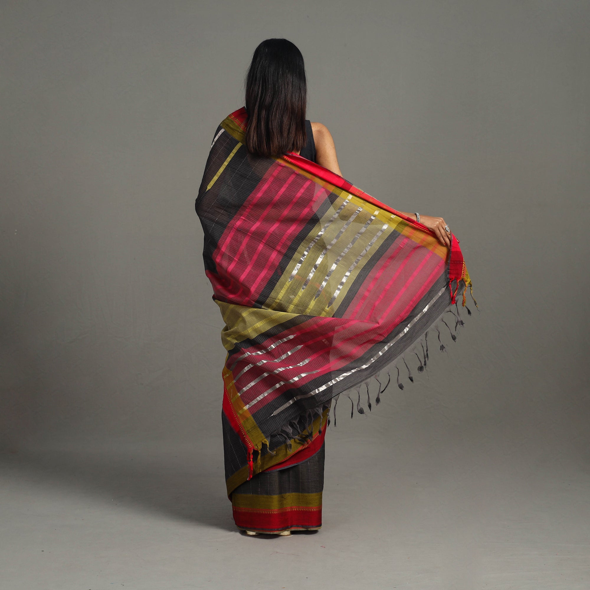 CREYO Black - Zari Work Cotton Handloom Saree 30 - view 3