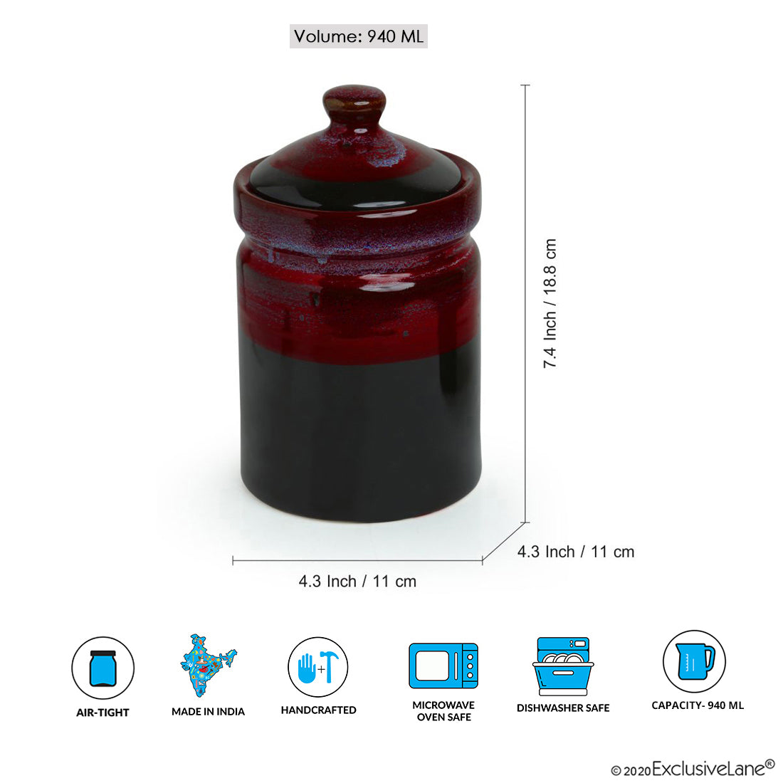 EXCLUSIVELANE 'Magma Echoing' Hand Glazed Studio Pottery Ceramic Multi-Utility Storage Jars & Containers (940 ML) - view 5