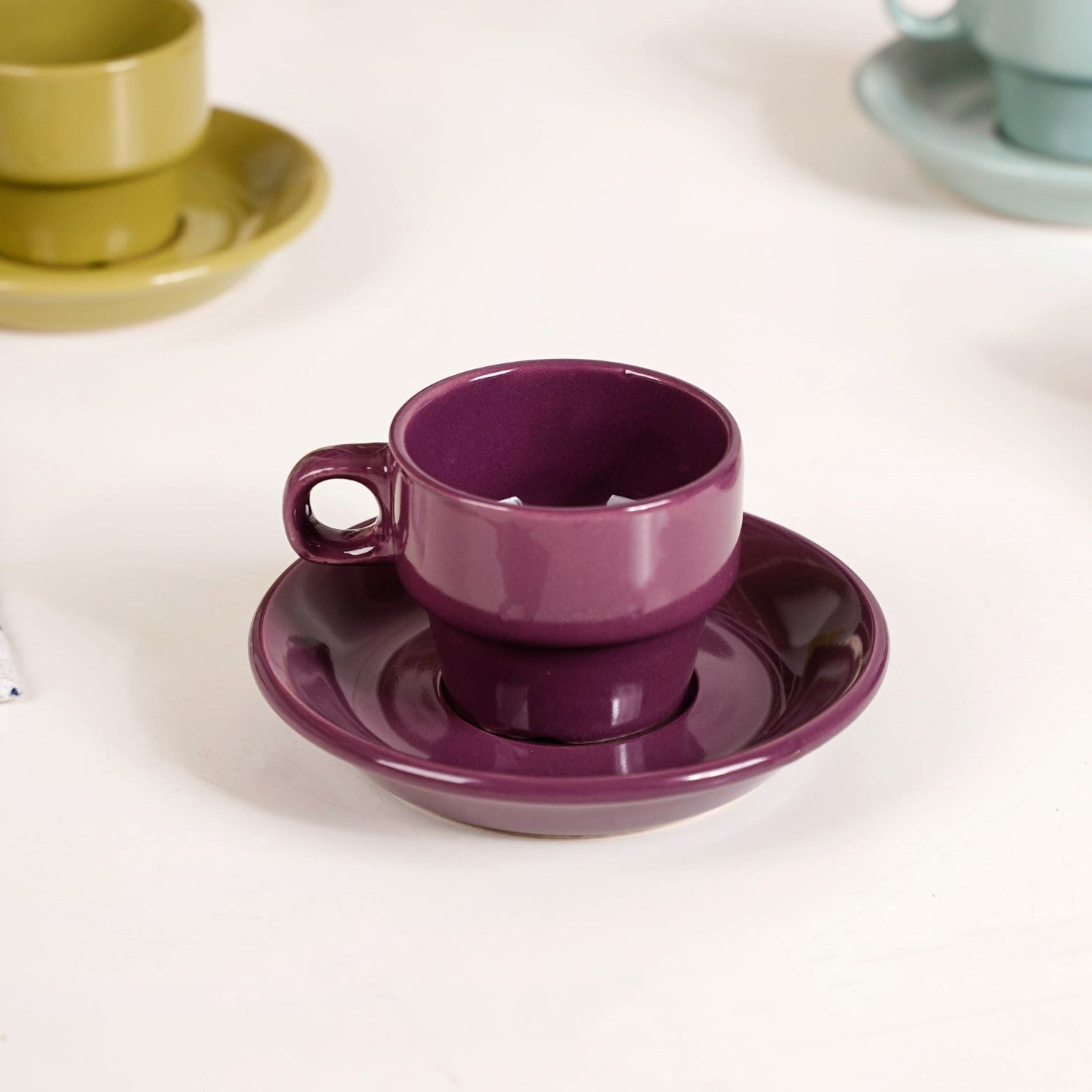 Nestasia Mini Stackable Tea Cup And Saucer Set Of 4 Multicolour 100ml - view 7